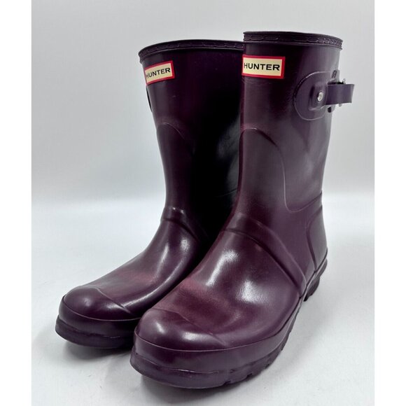 Hunter Adult Unisex Purple Original Short Gloss Mid Calf Rainboots Sz M9/ W10 - Picture 1 of 8